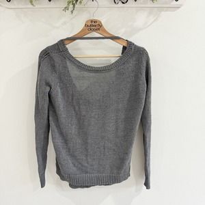 360 Sweater Linen Grey Scoop Back Sweater Small